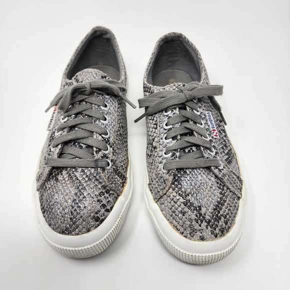 Superga Grey Snakeskin lace-up low-top sneakers 2750 Cot Snake. EU40=US9 - Picture 3 of 9
